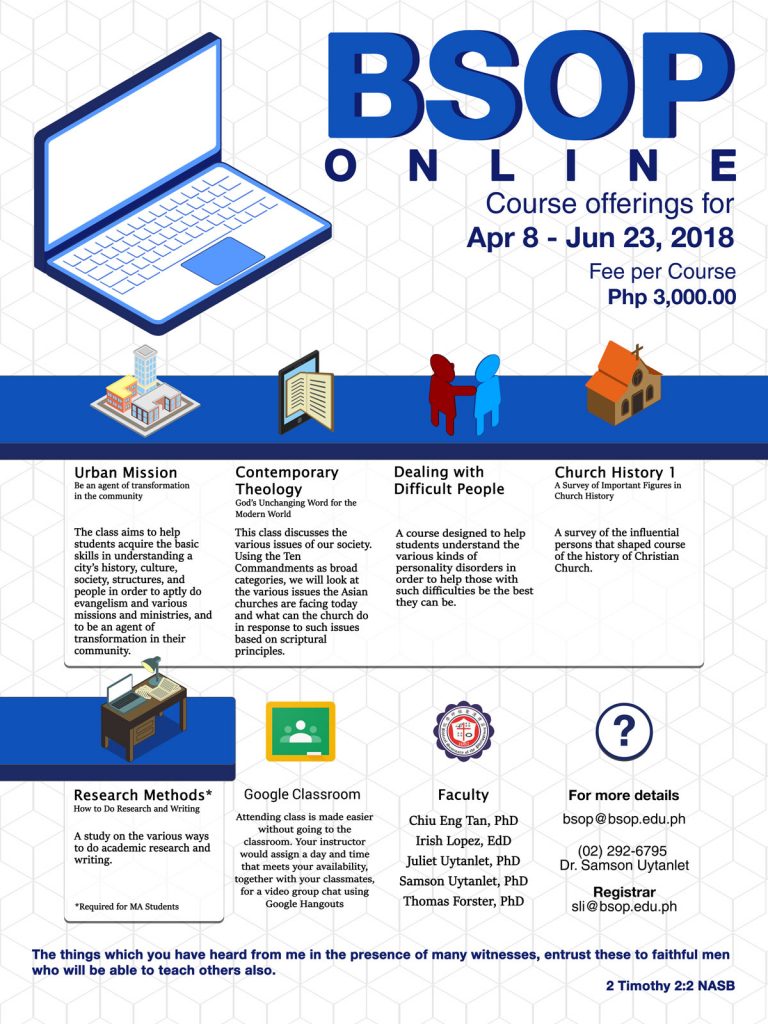 online class offering april 8 - june 23, 2018