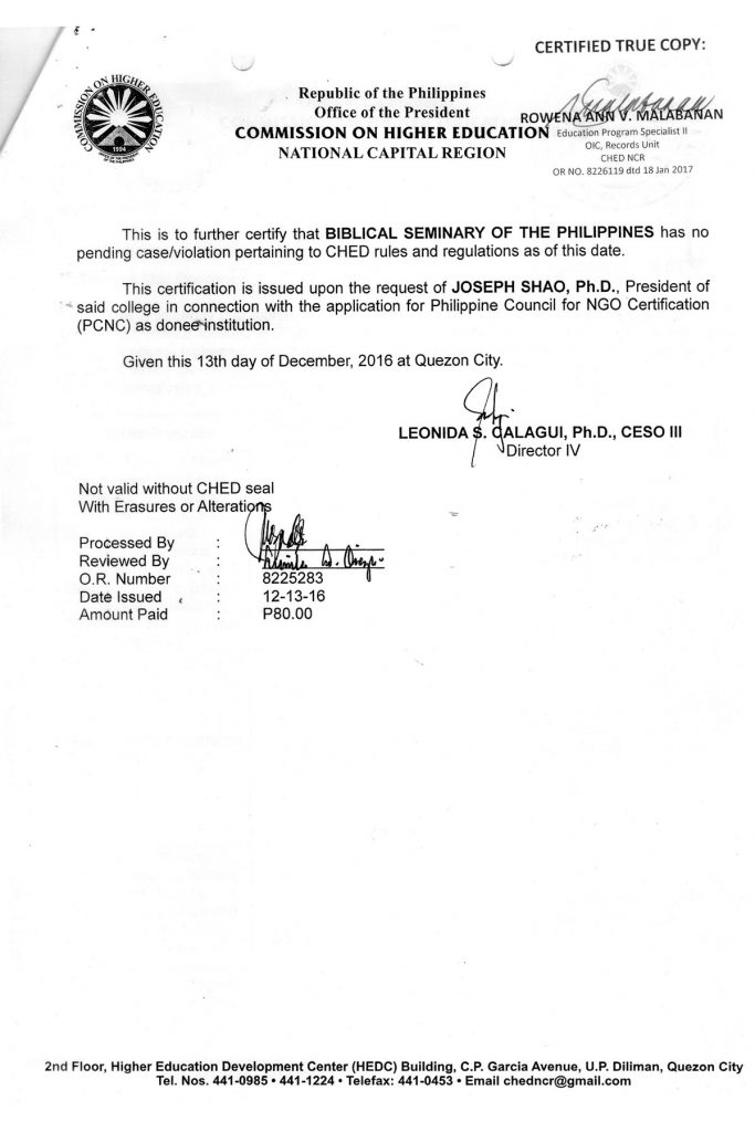 CHED Certificate of Recognition page 2